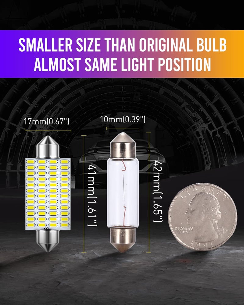 LUYED 578 LED Bulb 569 211-2 212-2 41mm LED Lights Bulb for Car Interior Dome Map License Plate Courtesy Lights, Xenon White,Pack of 4 - Image 4
